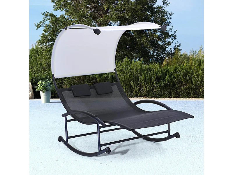 Doppelte Schaukelliege mit Sonnendach, schwarz und cremefarben ESSAOUIRA