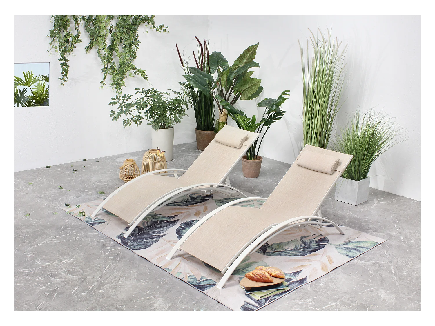 Set di 2 sdraio regolabili in alluminio e textilene ecru/biancp BAHIA
