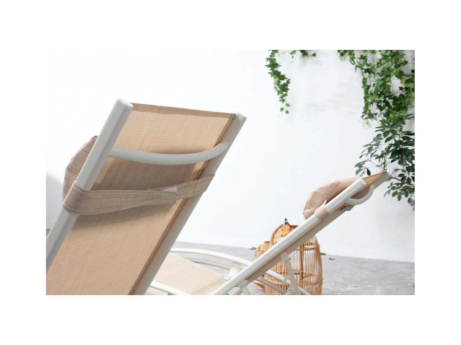 Set di 2 sdraio regolabili in alluminio e textilene ecru/biancp BAHIA