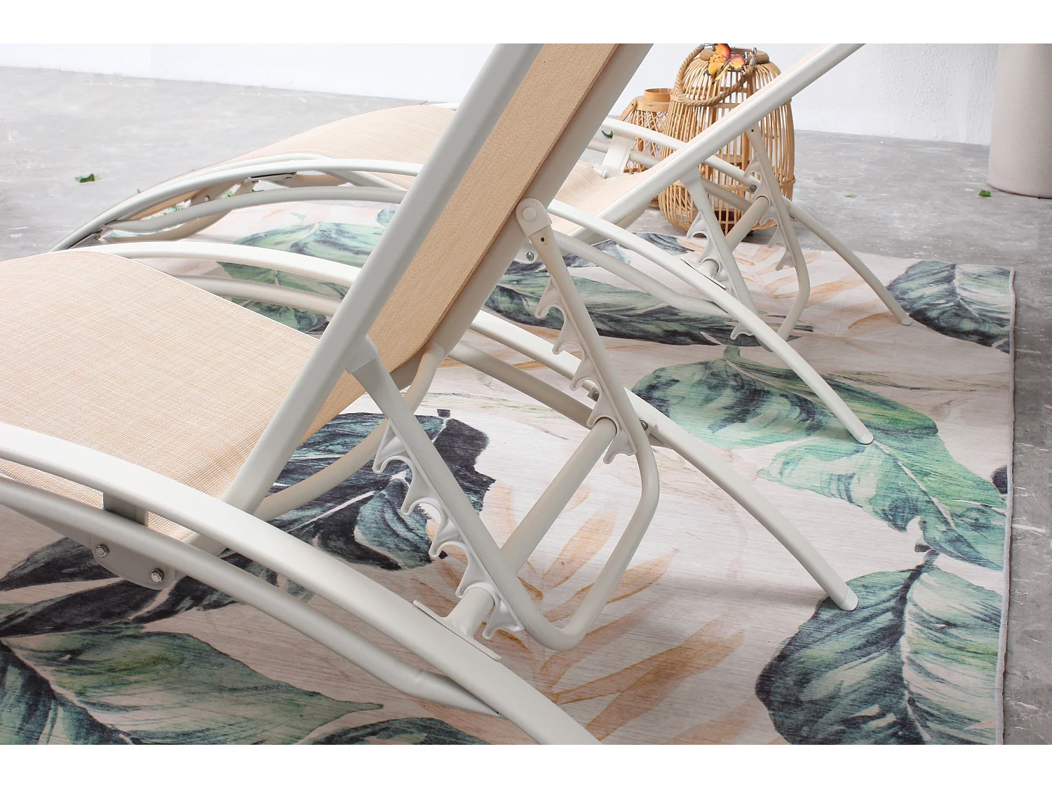 Lot de 2 transats empilables et ajustables écru- blanc BAHIA