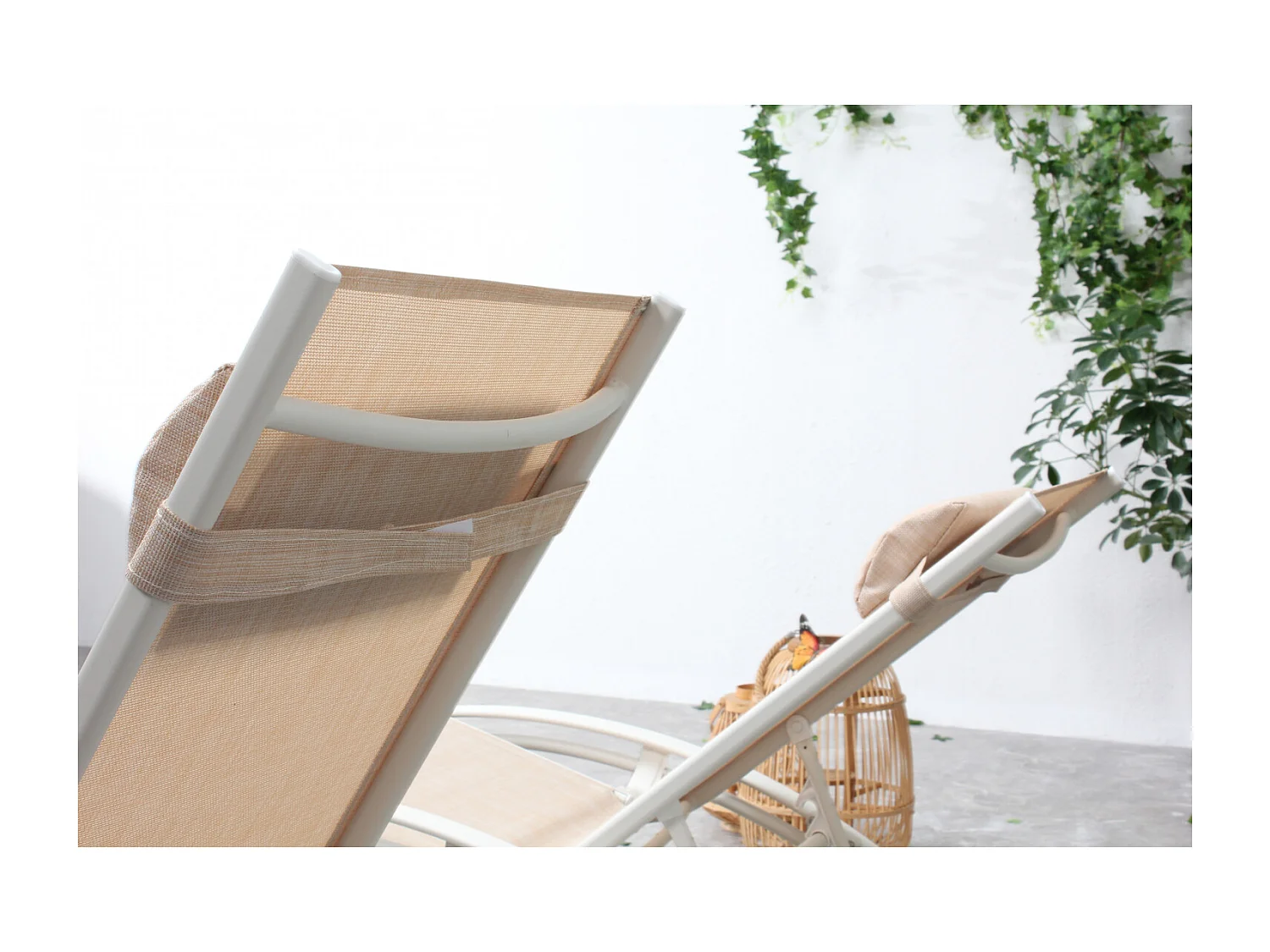 Lot de 2 transats empilables et ajustables écru- blanc BAHIA