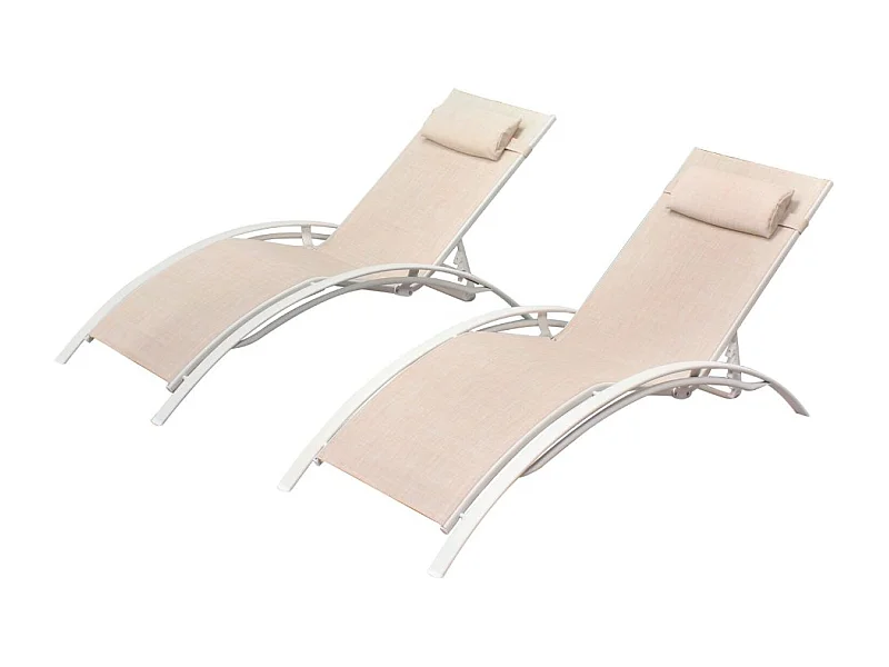 Bahia Ecru/Blanc x2 : lot de 2 transats empilables et ajustables en aluminium et toile PVC