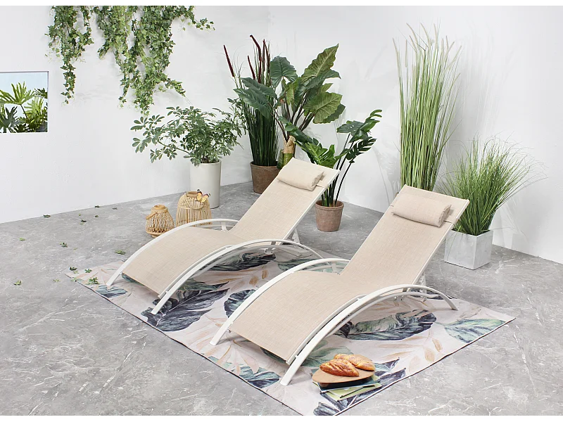 Lot de 2 transats empilables et ajustables écru- blanc BAHIA