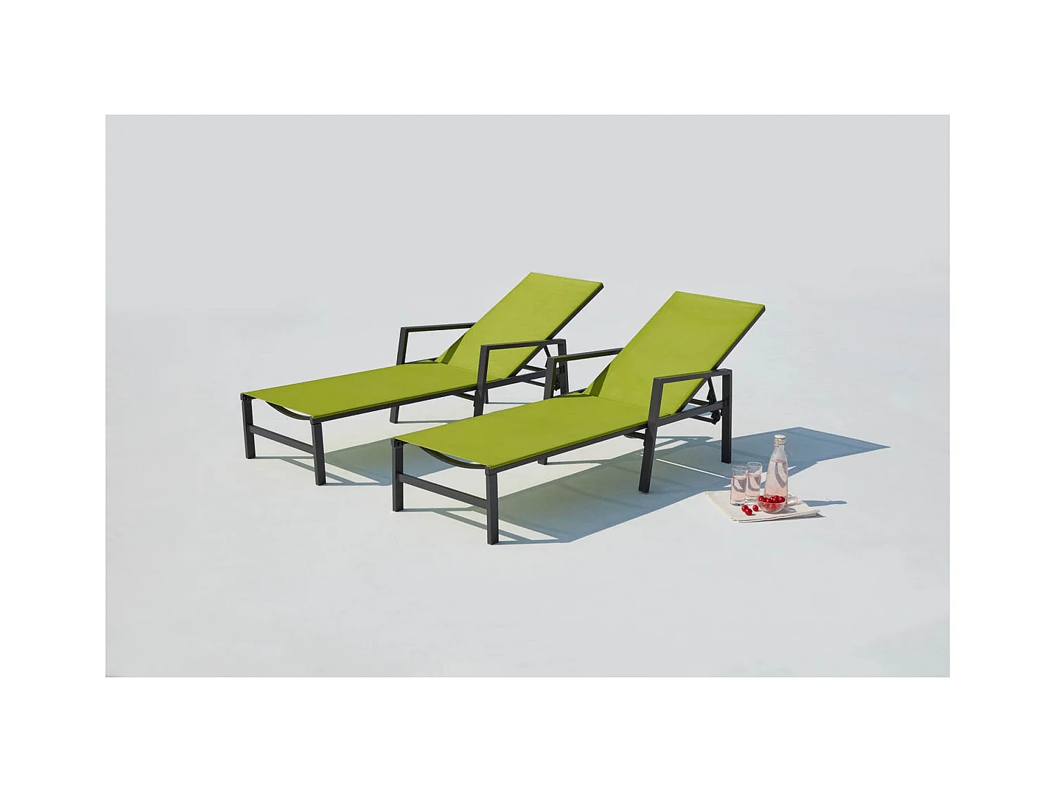 Set di 2 sdraio in alluminio grigio scuro e verde BARI