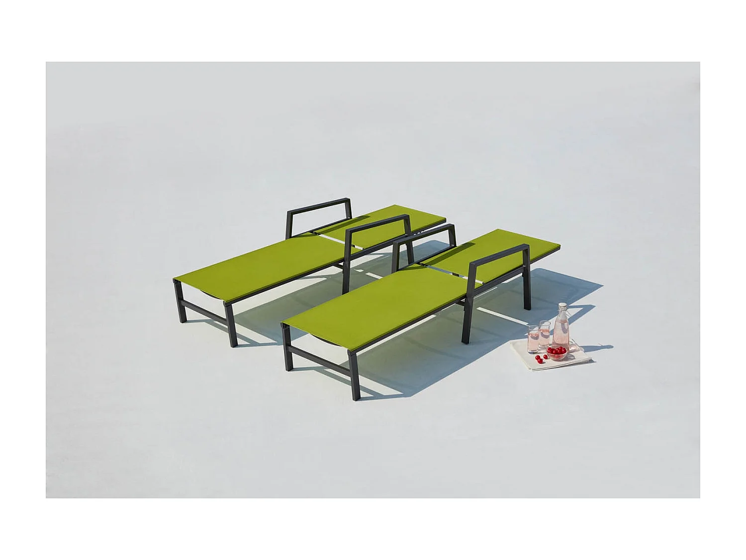 Lot de 2 transats en aluminium gris foncé et vert BARI