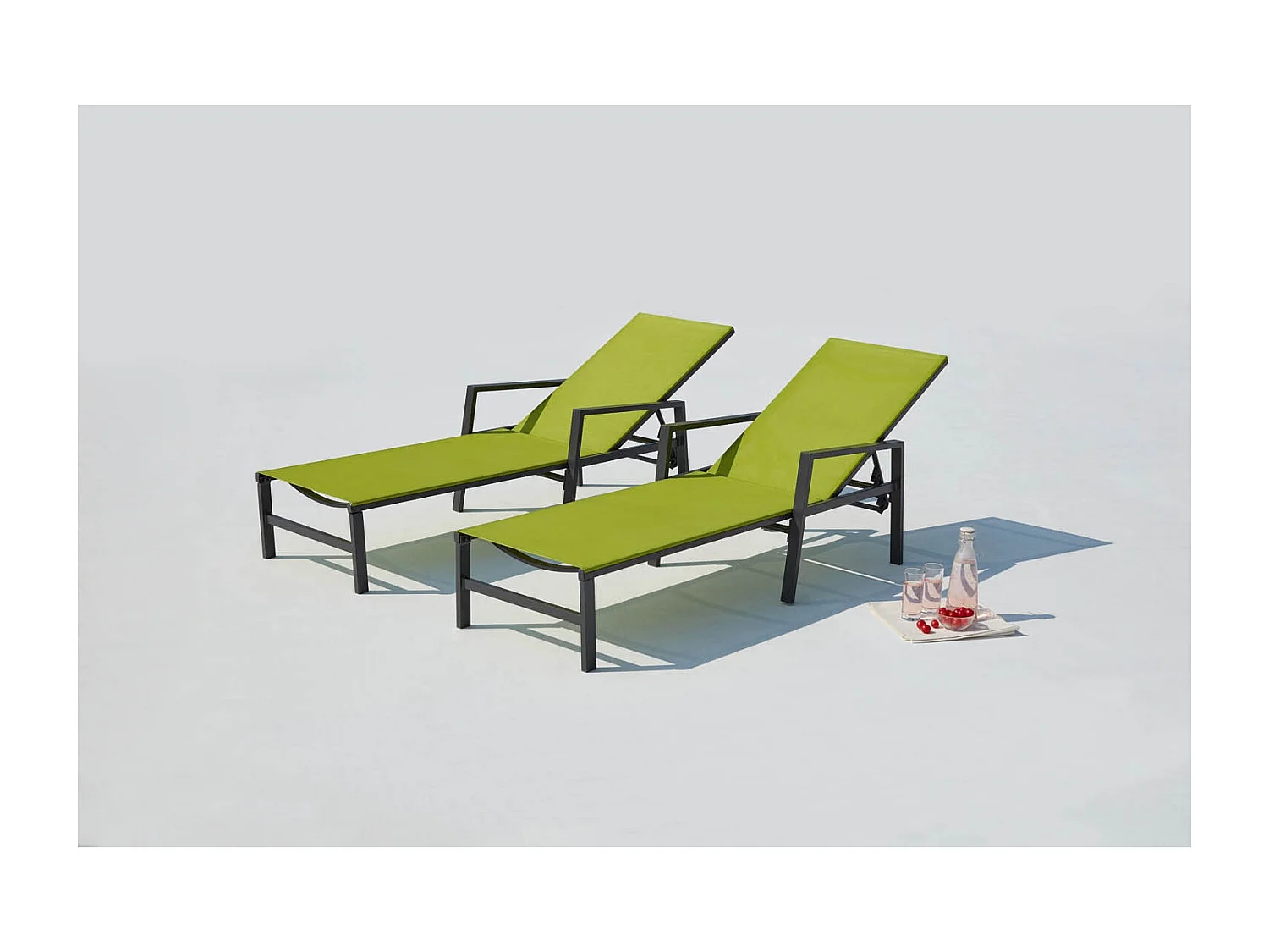 Lot de 2 transats en aluminium gris foncé et vert BARI