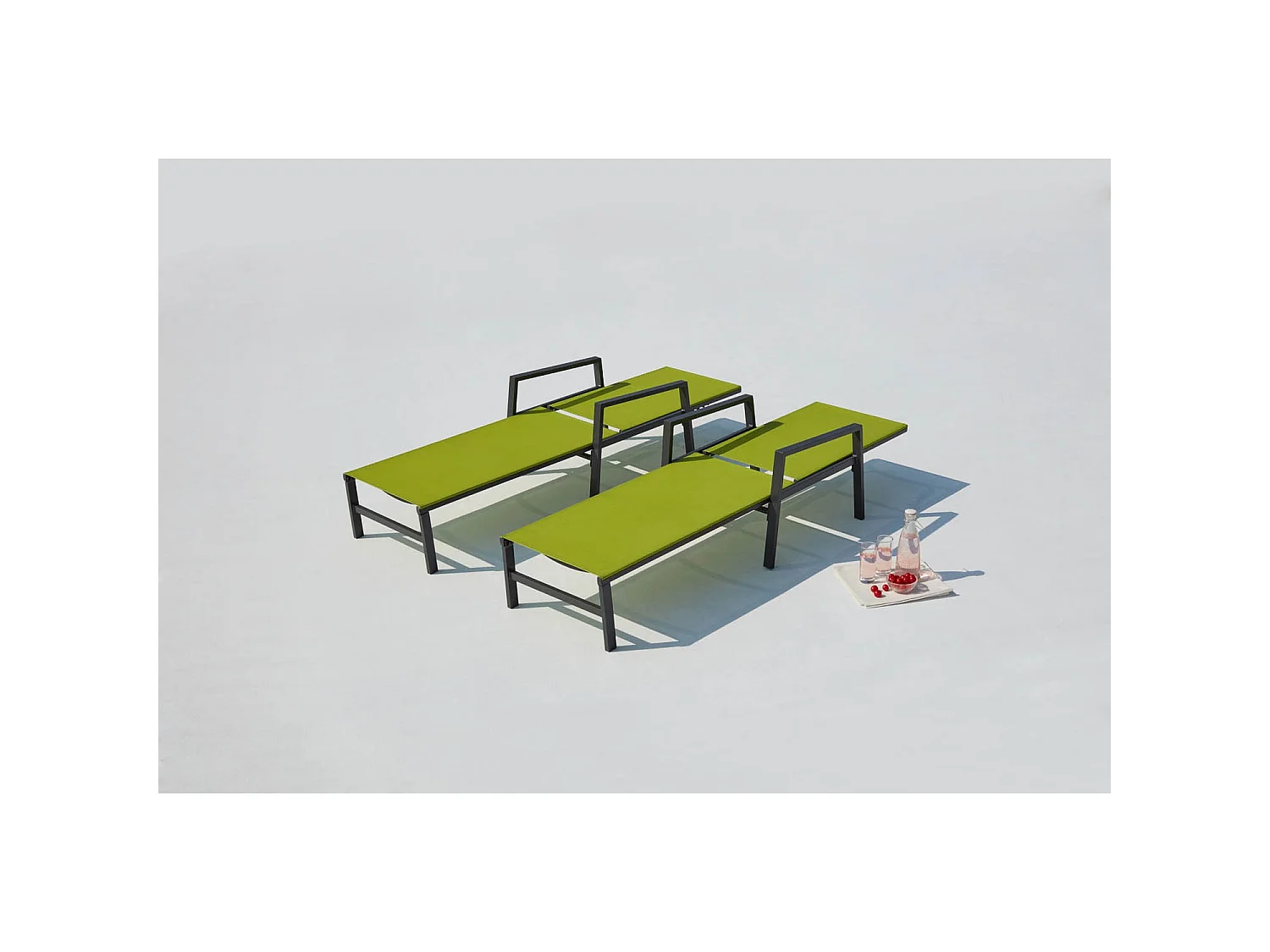 Lot de 2 transats en aluminium gris foncé et vert BARI