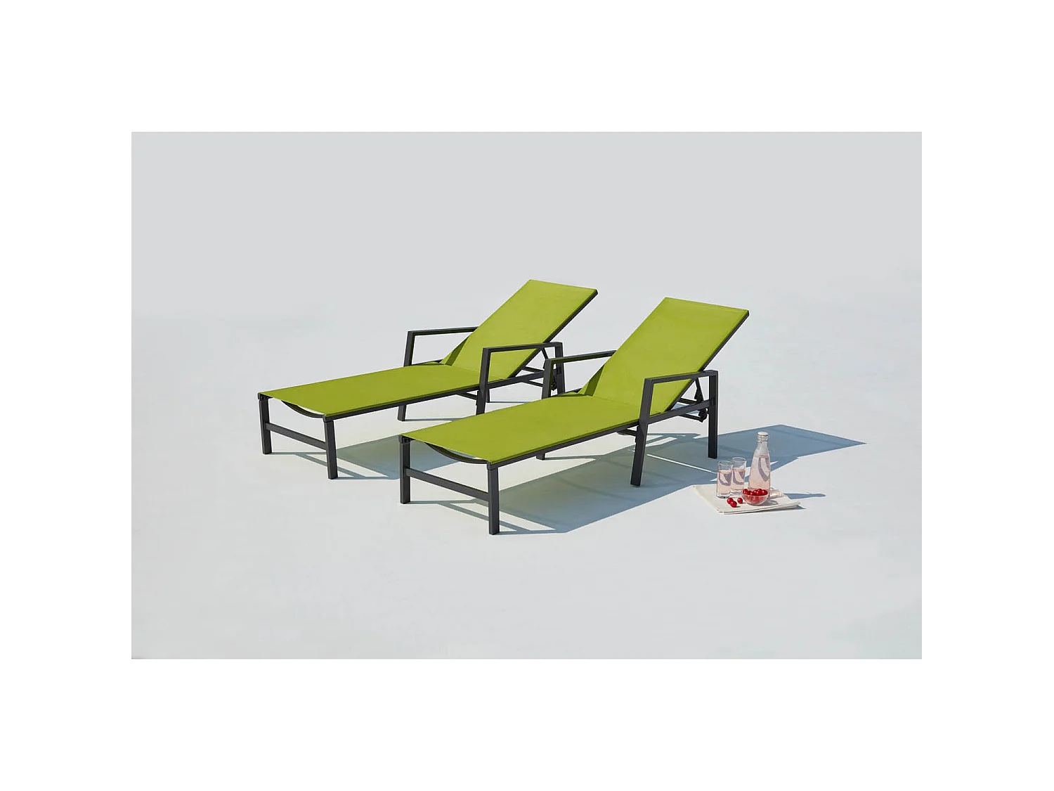 Lot de 2 transats en aluminium gris foncé et vert BARI