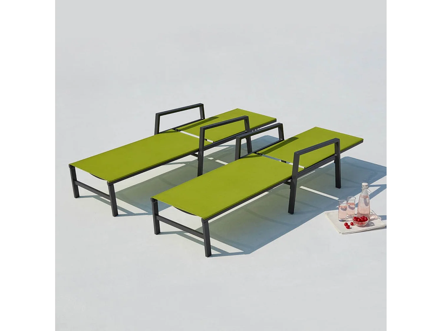 Juego de 2 tumbonas gris oscuro y verde BARI