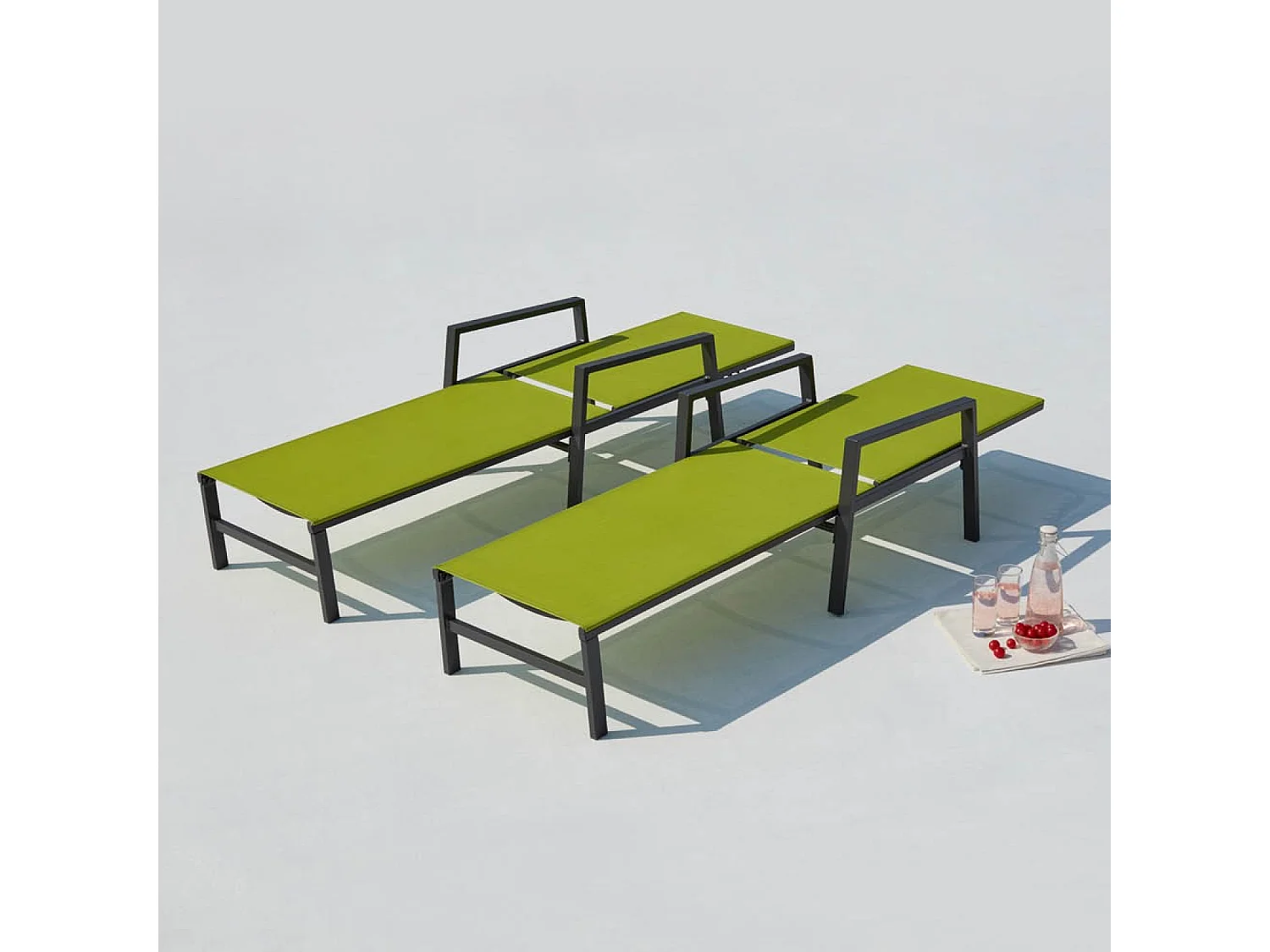 Lot de 2 transats en aluminium gris foncé et vert BARI