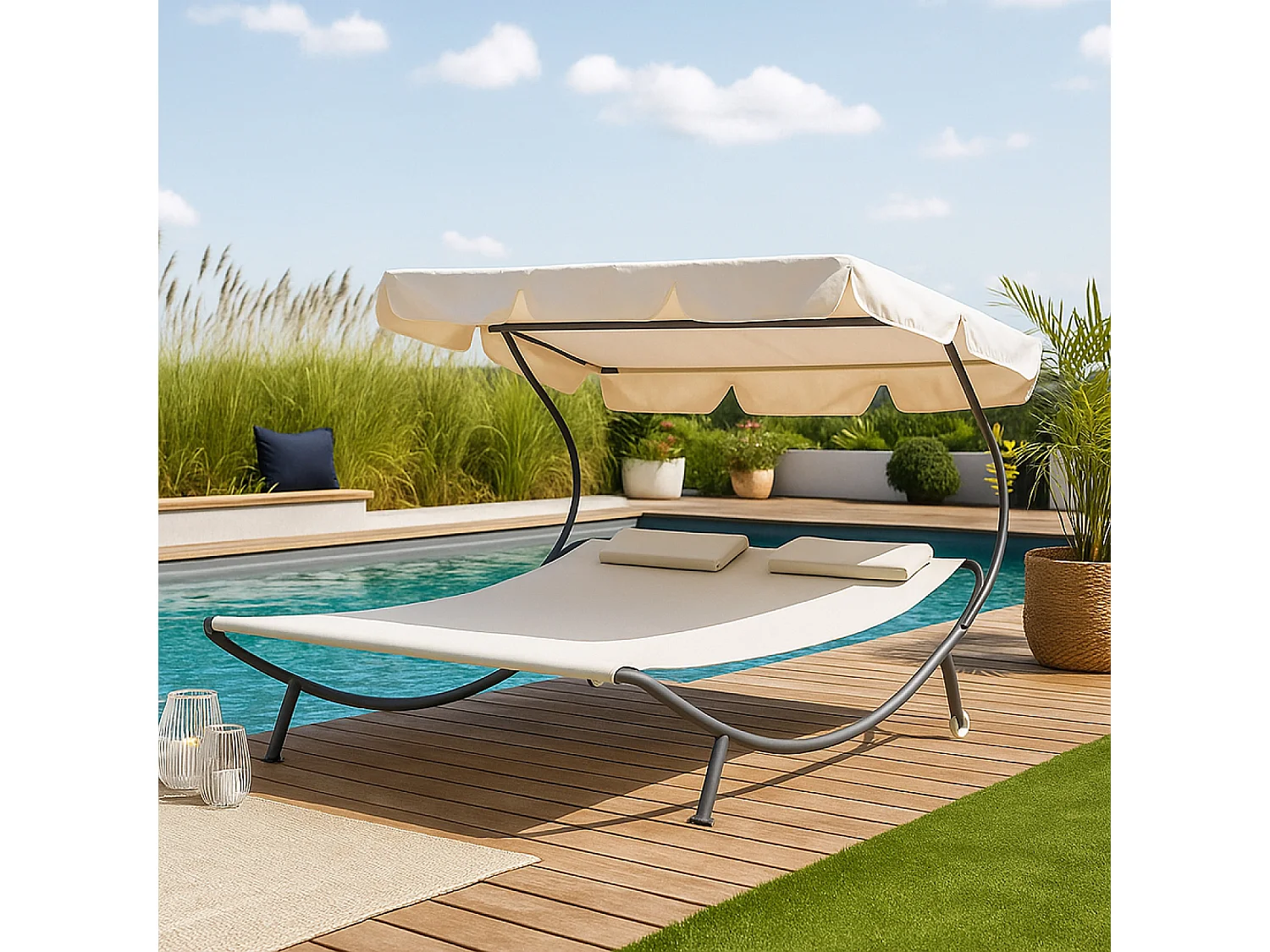 Transat avec pare-soleil 2 personnes écru ALOHA