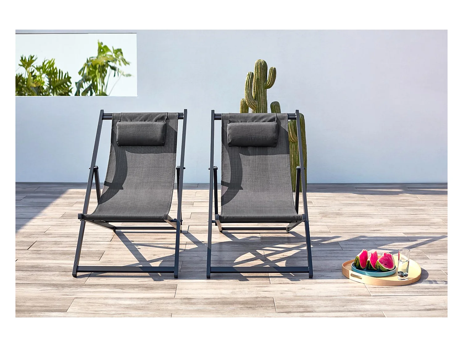 Juego de 2 tumbonas de aluminio gris TEVATA