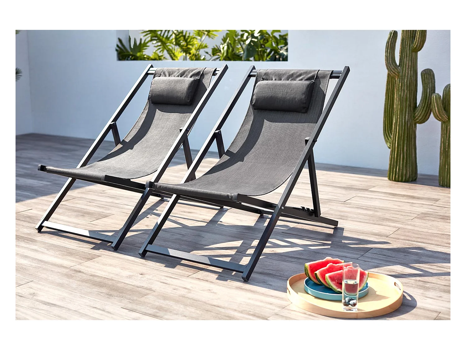 Juego de 2 tumbonas de aluminio gris TEVATA