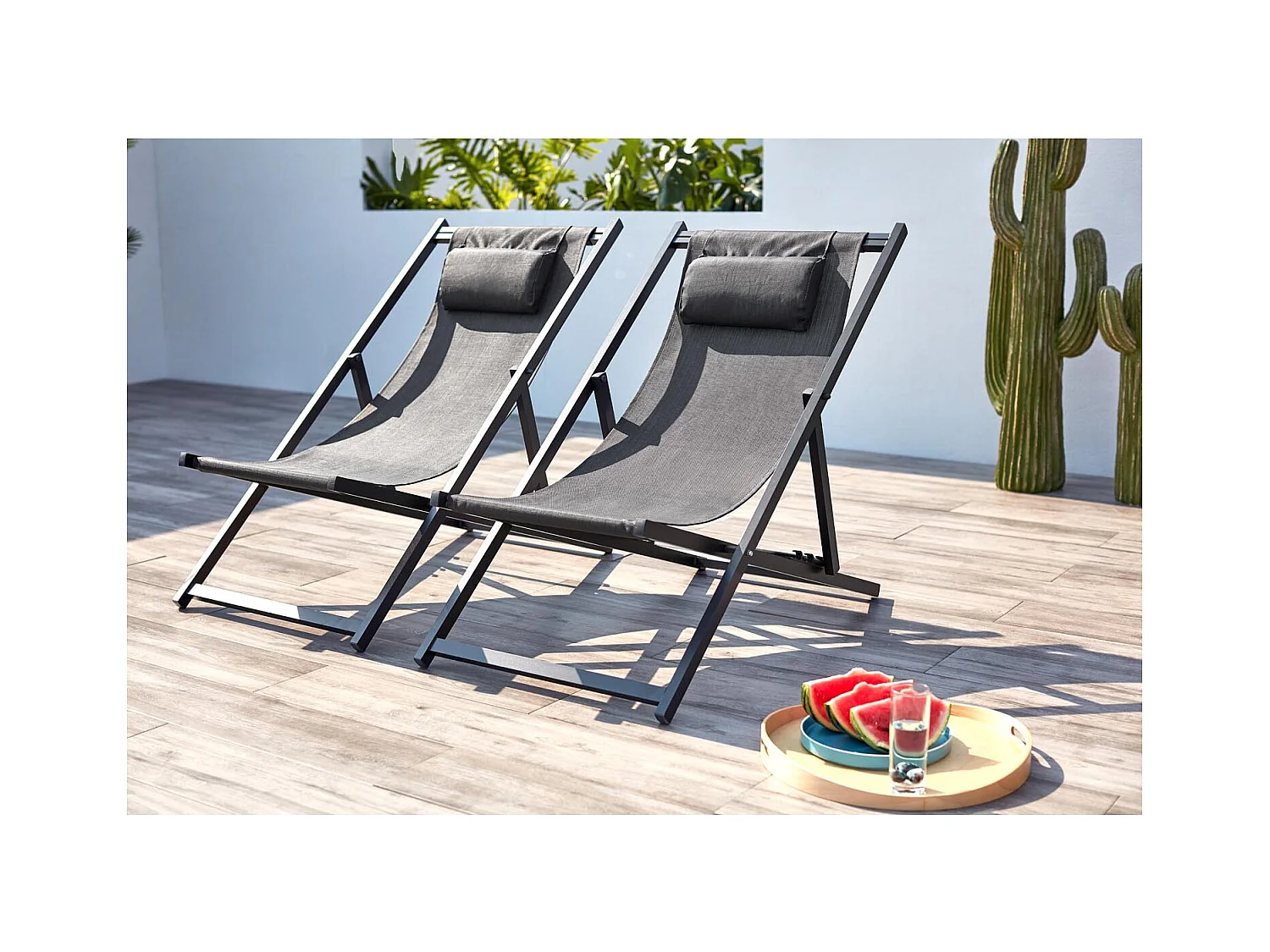 Juego de 2 tumbonas de aluminio gris TEVATA