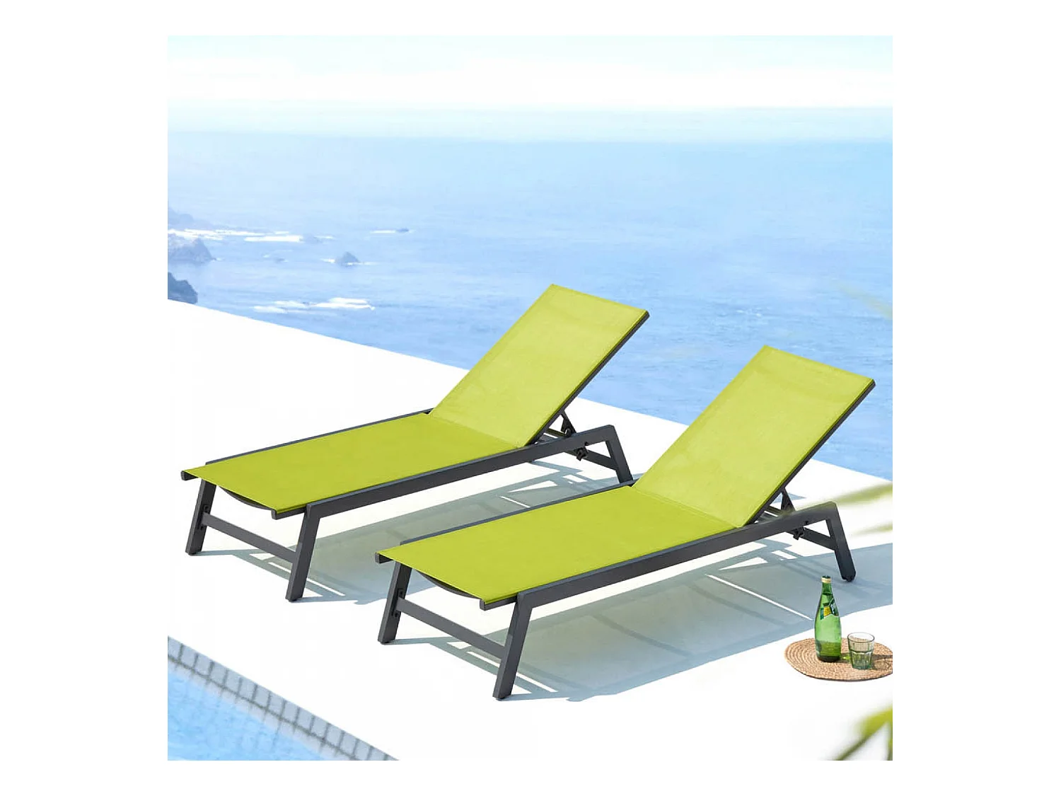 Lot de 2 transats avec roulettes gris foncé et vert PRATO
