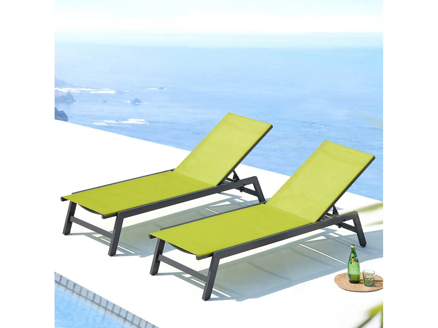 Set van 2 ligstoelen in donkergrijs & groen PRATO met wieltjes voor buiten