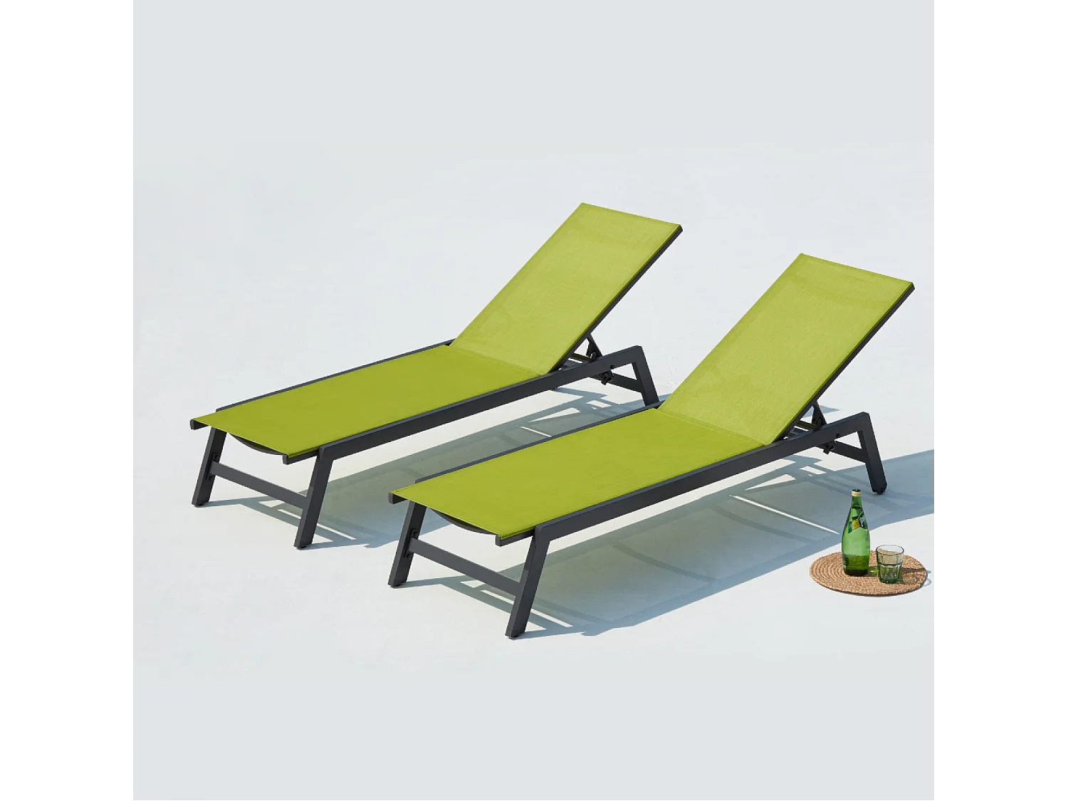 Lot de 2 transats avec roulettes gris foncé et vert PRATO