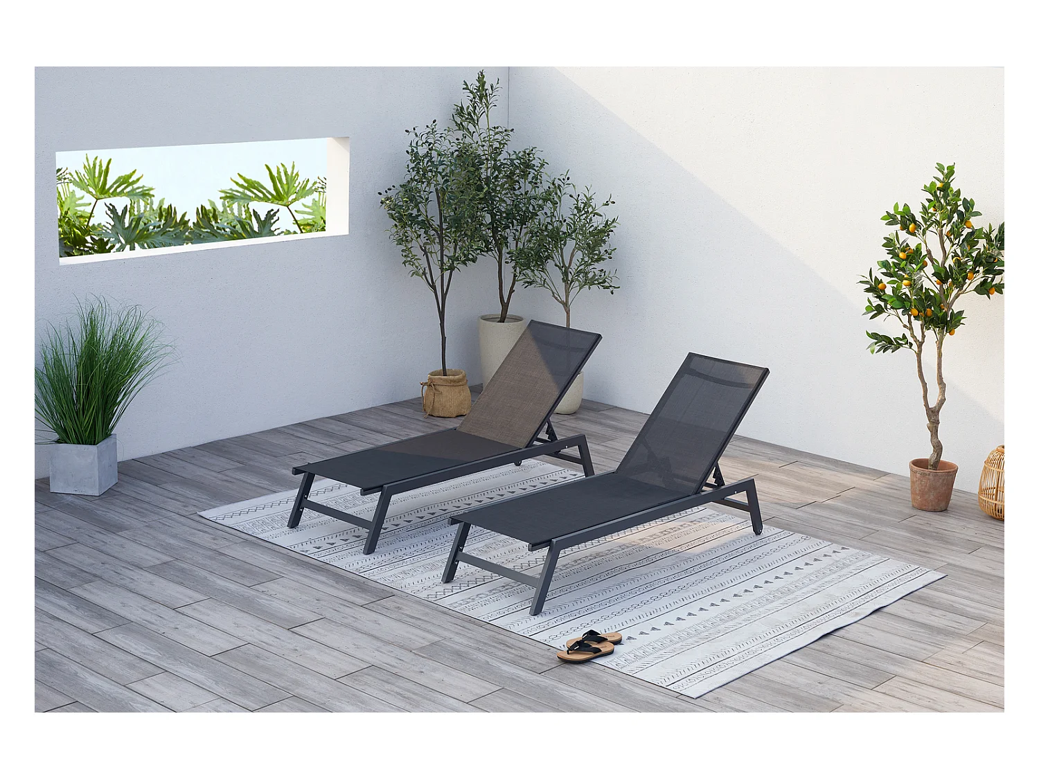 Conjunto de 2 espreguiçadeiras cinza escuro e preto PRATO com rodas e design moderno