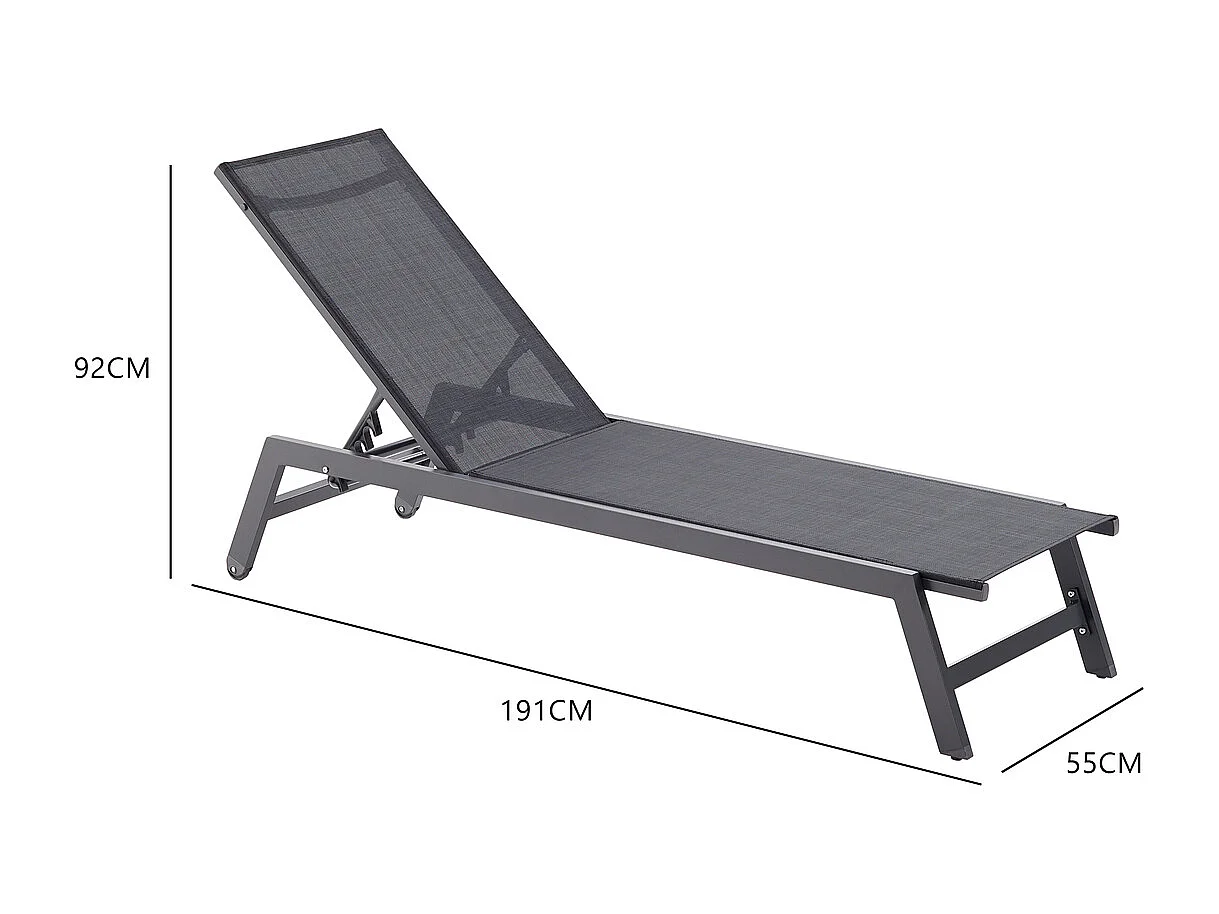 Lot de 2 transats avec roulettes gris foncé et noir PRATO