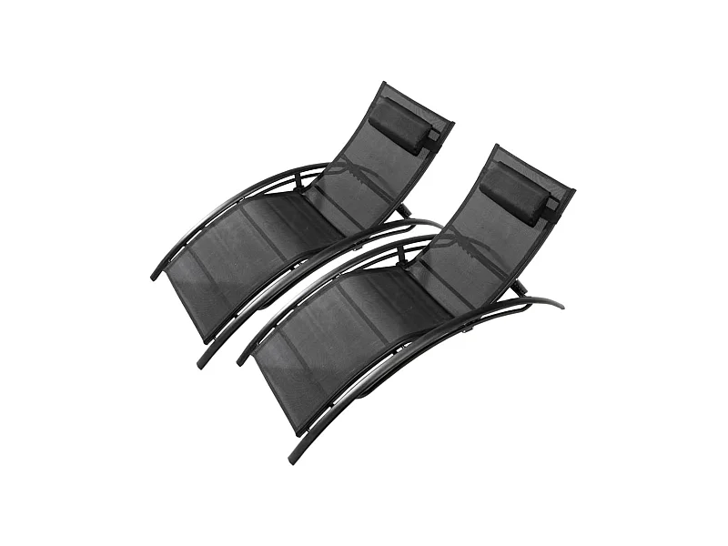 Set von 2 verstellbaren Liegestühlen mit schwarzen Stahlbeinen LIMEA