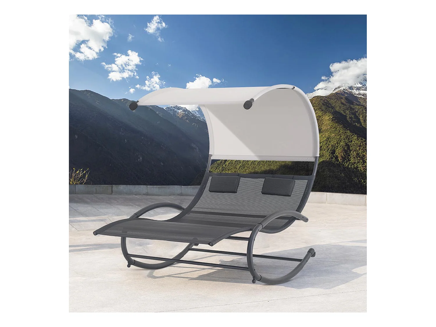 Transat double à bascule avec auvent noir et gris VAÏTA