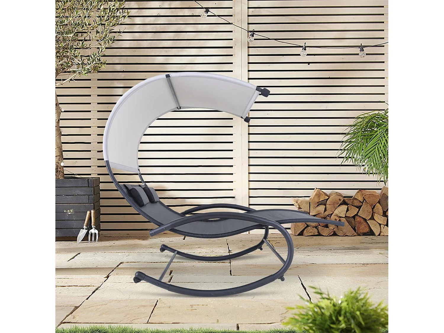 Transat double à bascule avec auvent noir et gris VAÏTA