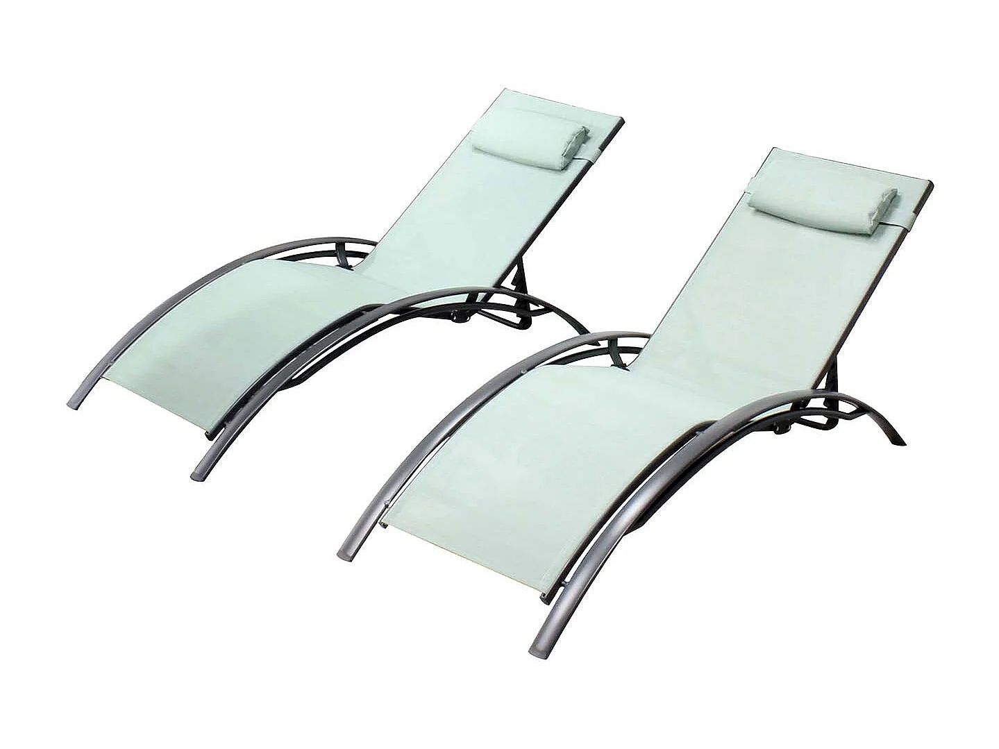 Bahia vert pastel x2 : Lot de 2 transats en aluminium et toile PVC