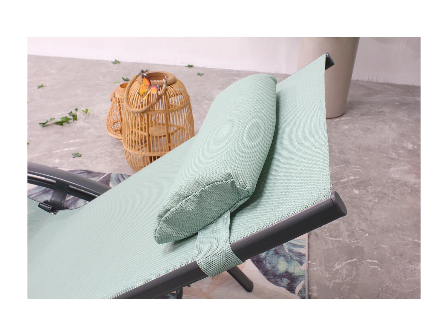 Bahia vert pastel x2 : Lot de 2 transats en aluminium et toile PVC