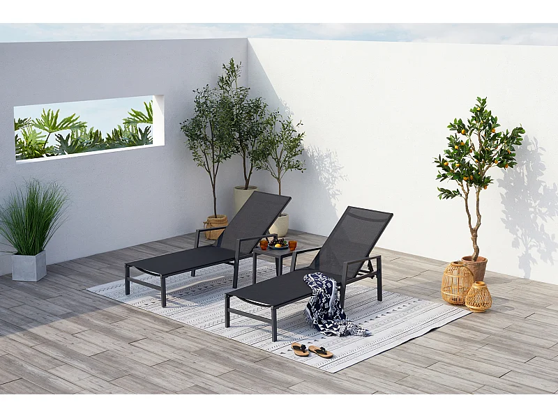 Set di 2 sdraio con tavolino nero BARI