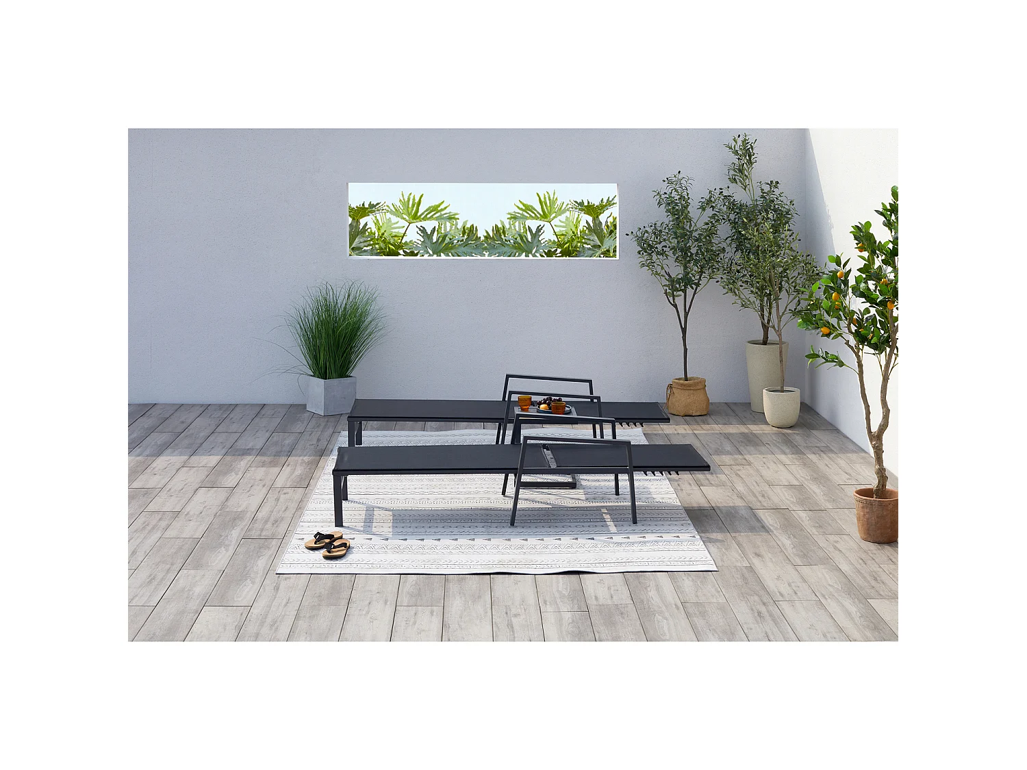 Set van 2 ligstoelen met bijzettafel zwart BARI - Strak design voor tuin of terras
