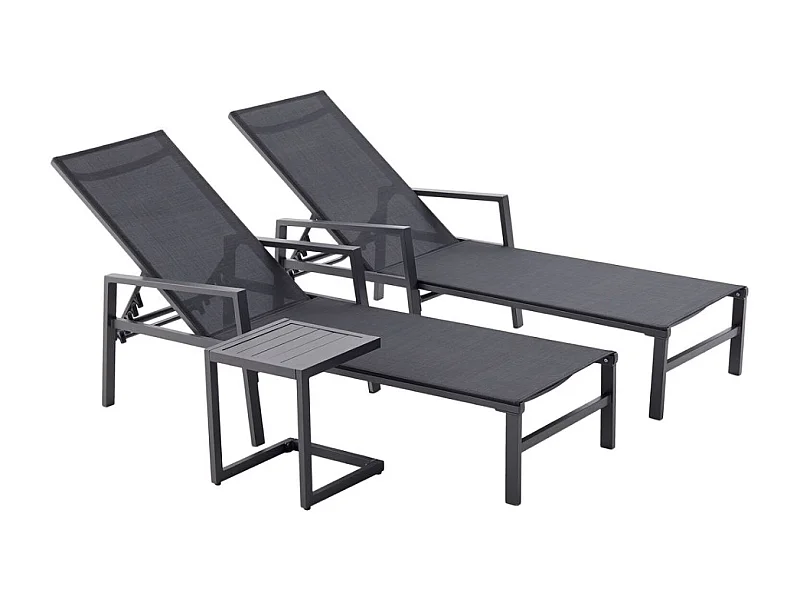 BARI - Lot de 2 transats avec table d'appoint noir