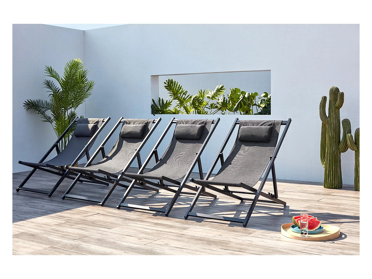 Lot de 4 transats alu gris TEVATA