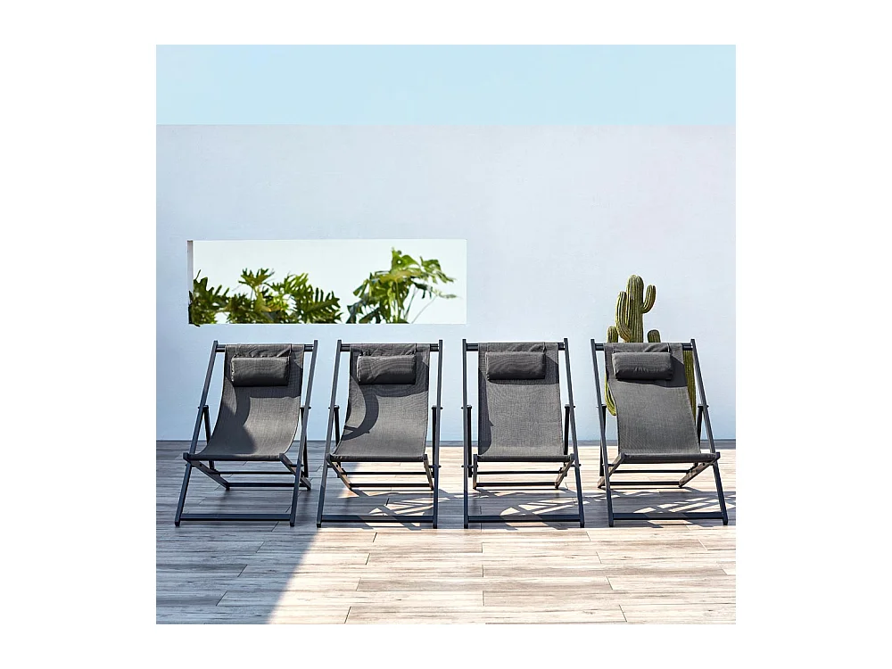 Lot de 4 transats alu gris TEVATA