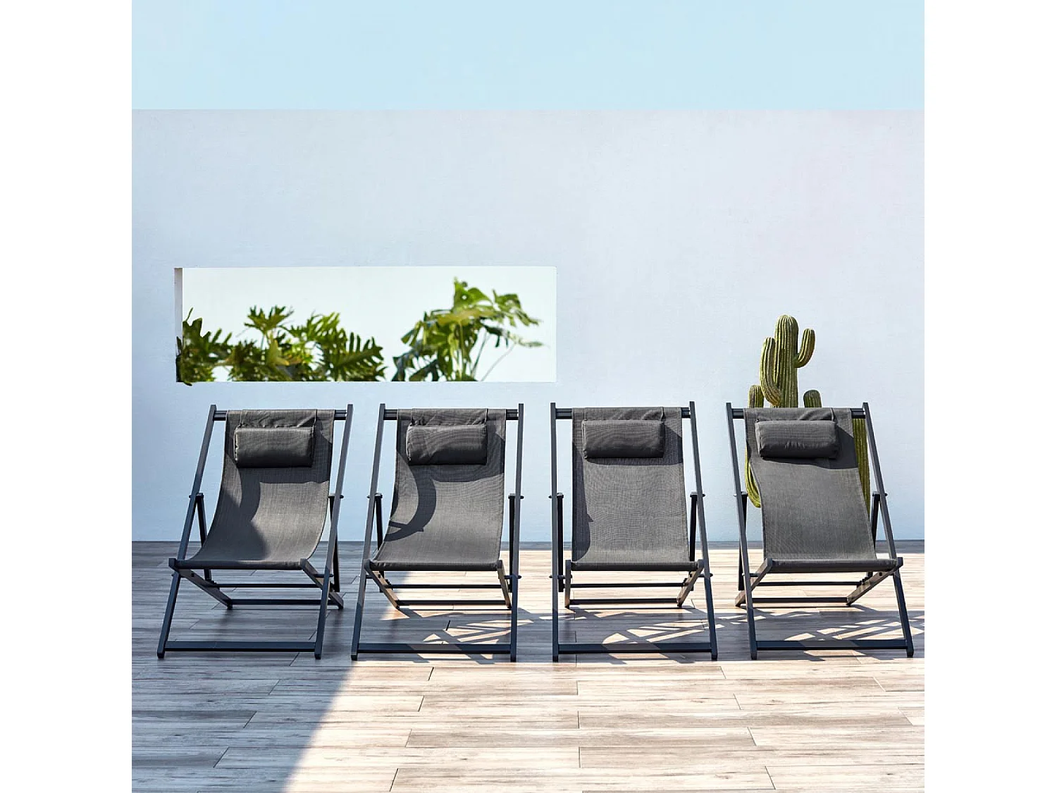 Lot de 4 transats alu gris TEVATA