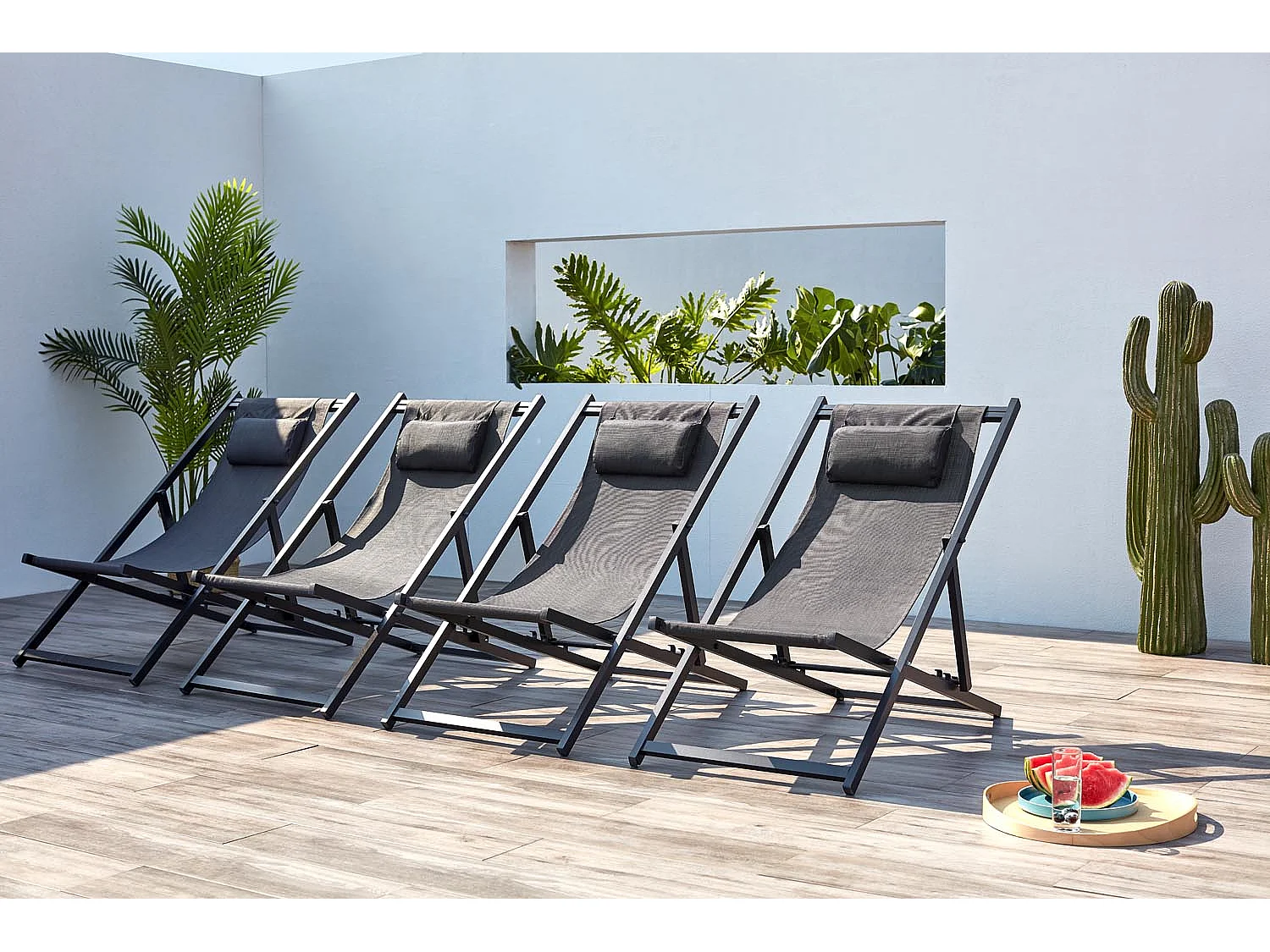 Lot de 4 transats alu gris TEVATA