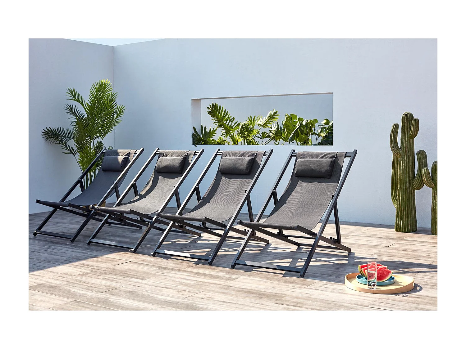 Lot de 4 transats alu gris TEVATA