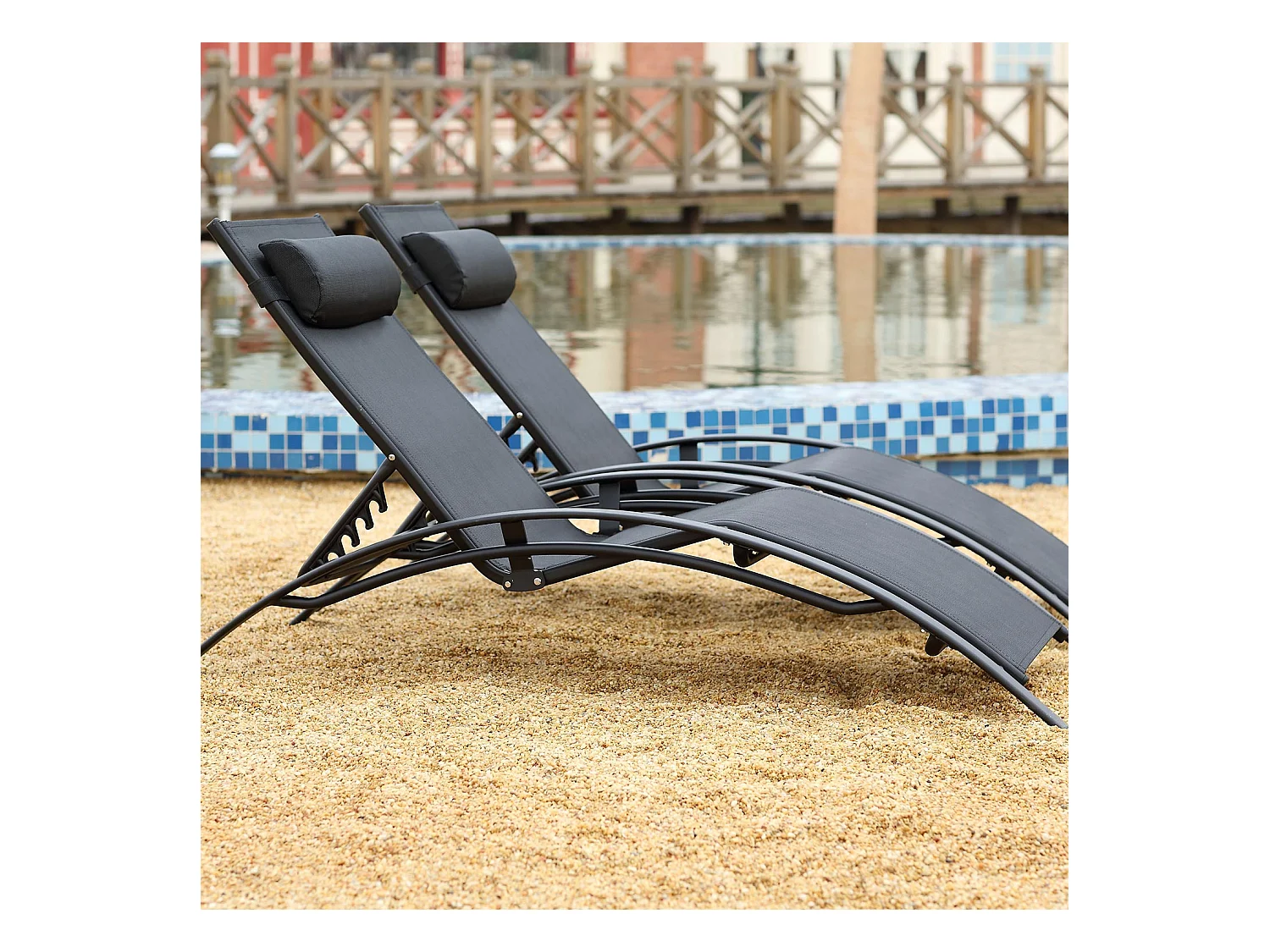 Conjunto de 2 espreguiçadeiras de jardim preto BAHIA em alumínio e textileno