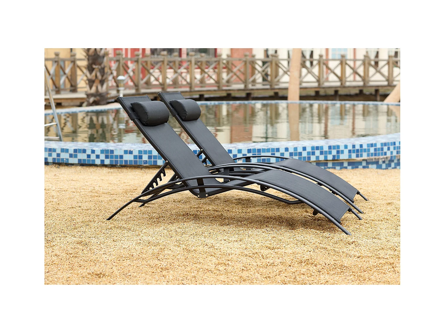 Conjunto de 2 espreguiçadeiras de jardim preto BAHIA em alumínio e textileno