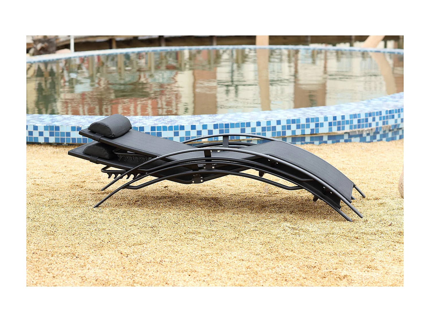 Set di 2 sdraio regolabili in alluminio e textilene nero/nero BAHIA