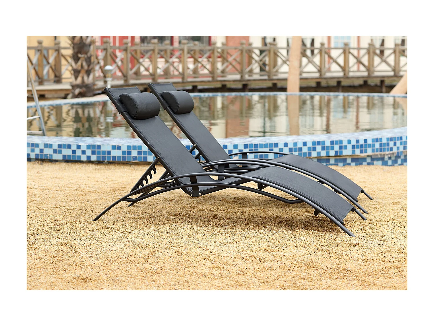 Set di 2 sdraio regolabili in alluminio e textilene nero/nero BAHIA