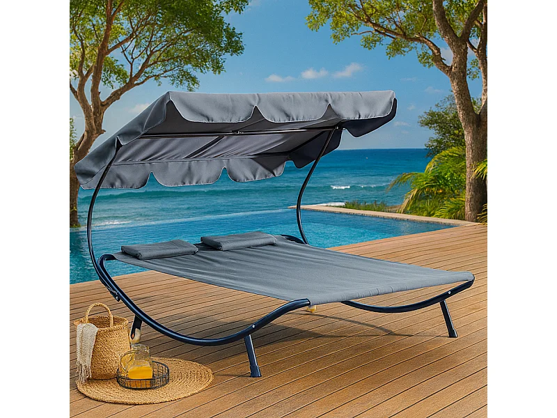 Liegestuhl mit Sonnenschutz für 2 Personen, grau ALOHA