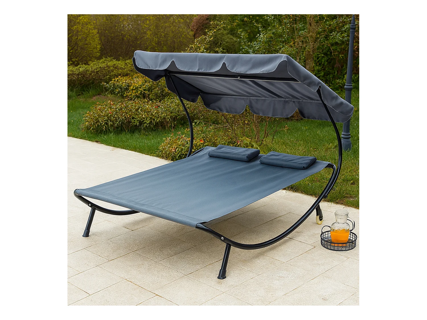 Sdraio 2 posti con parasole in tessuto Oxford grigia ALOHA