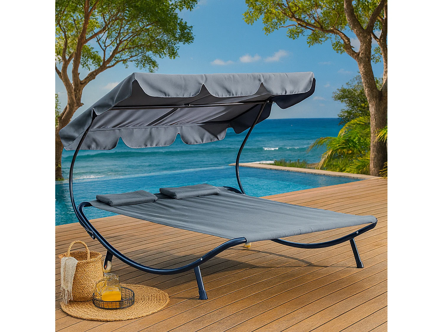 Transat avec pare-soleil 2 personnes gris ALOHA