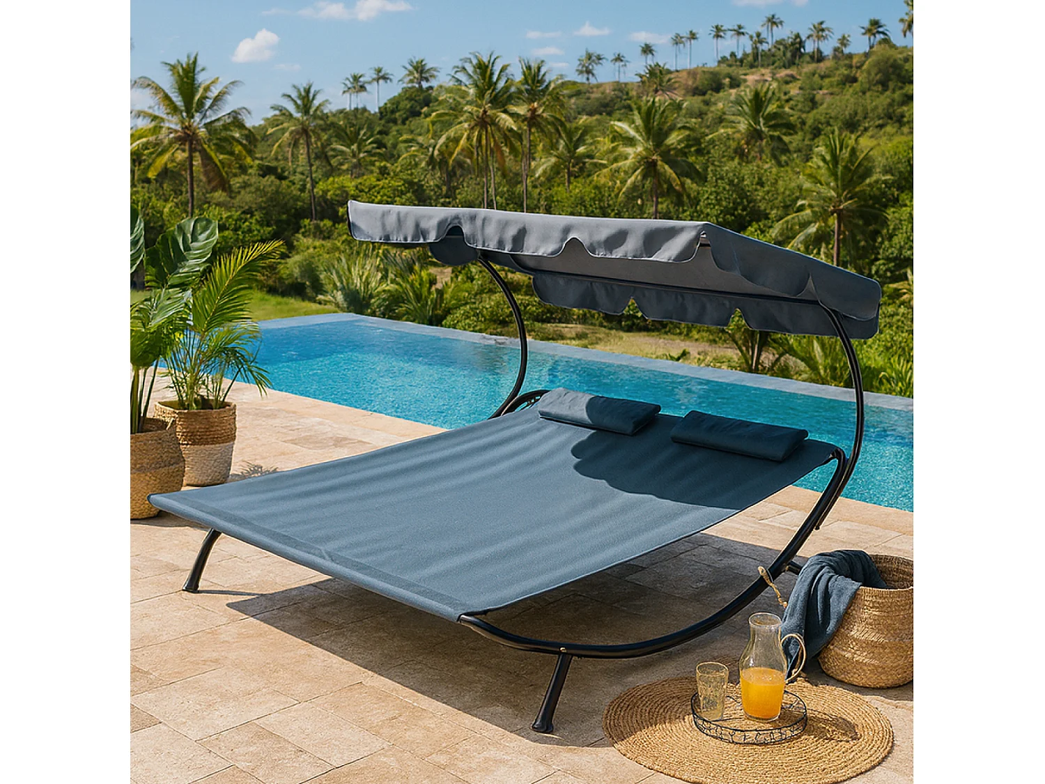 Transat avec pare-soleil 2 personnes gris ALOHA