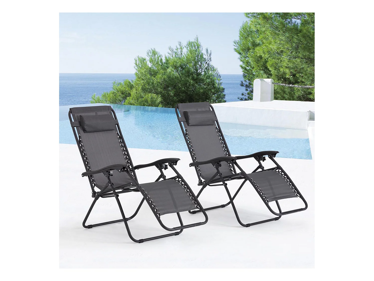 Lot de 2 transats inclinables noir et gris foncé MANIHI