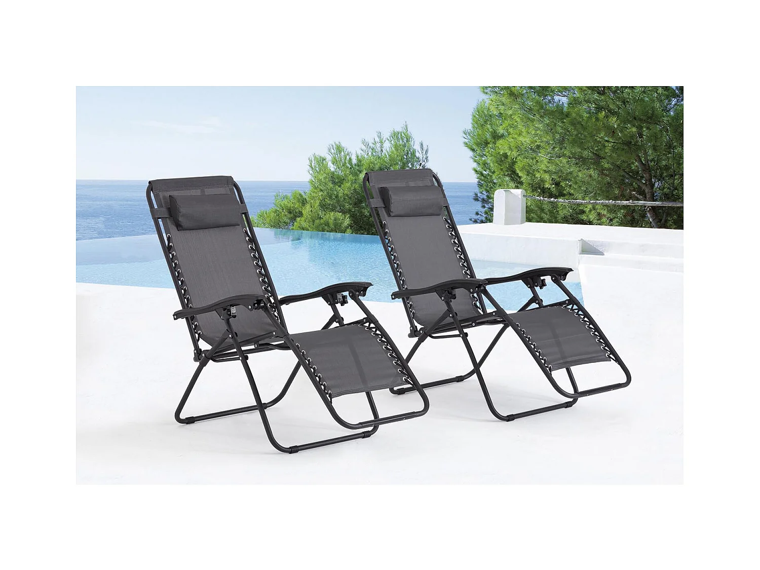 Lot de 2 transats inclinables noir et gris foncé MANIHI