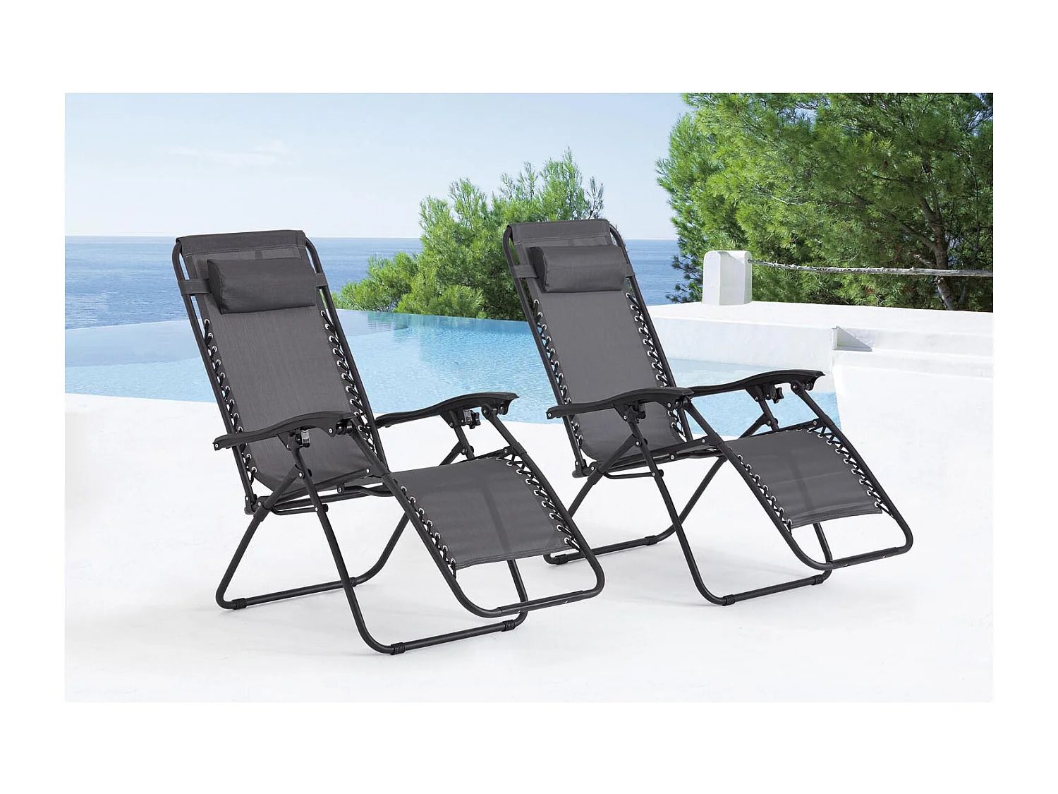 Lot de 2 transats inclinables noir et gris foncé MANIHI