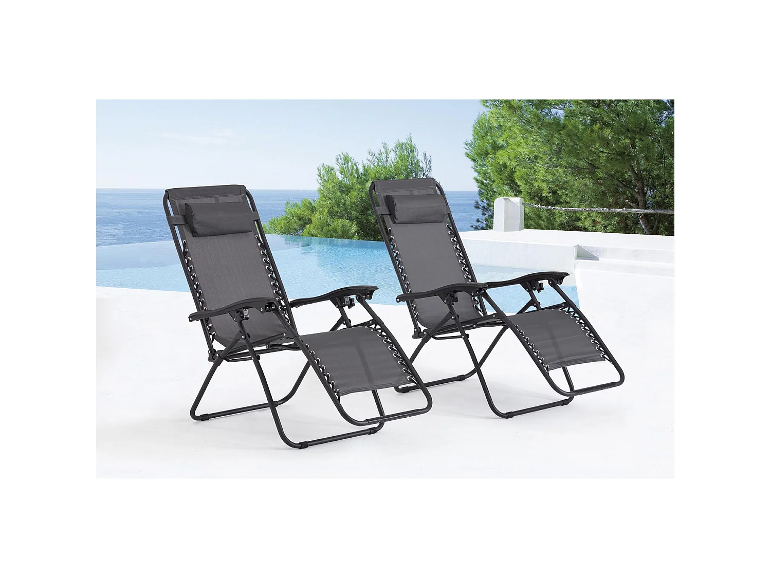 Lot de 2 transats inclinables noir et gris foncé MANIHI