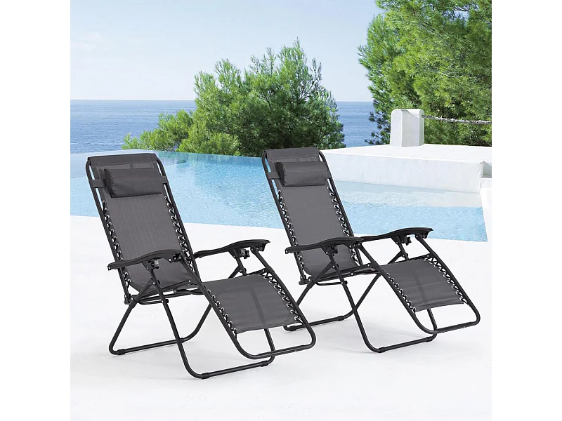 Set van 2 verstelbare tuinzonnebedden zwart/grijs MANIHI - Praktisch en trendy voor de zomer!