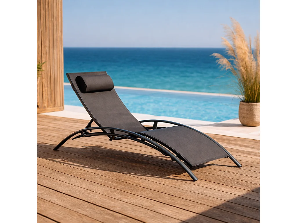 Transat ajustable et empilable avec pieds en acier gris LIMEA